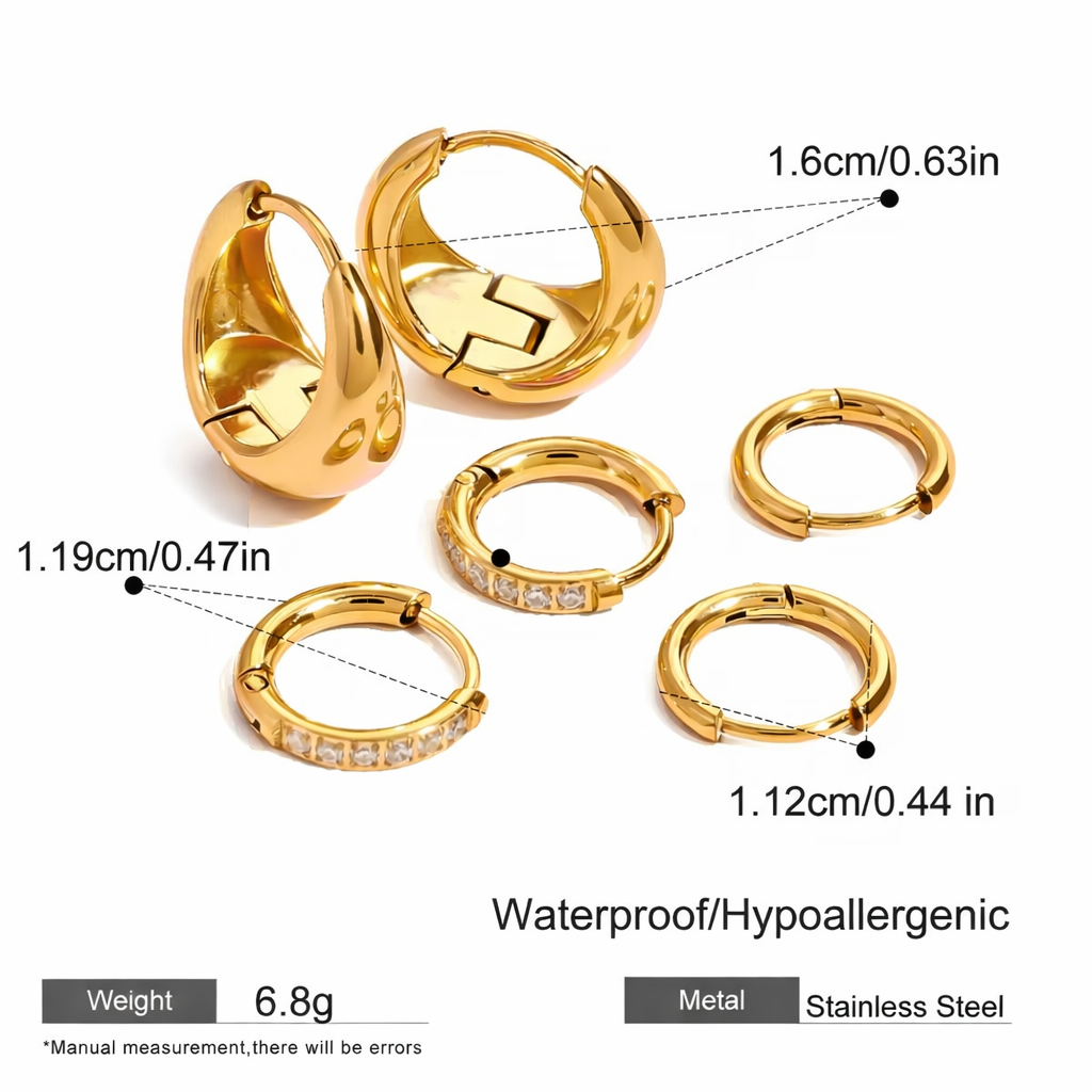 SunKissedBali || Daily stacking set hoop earring stainless steel gold 18K hand polished waterproof tarnish free jewelry