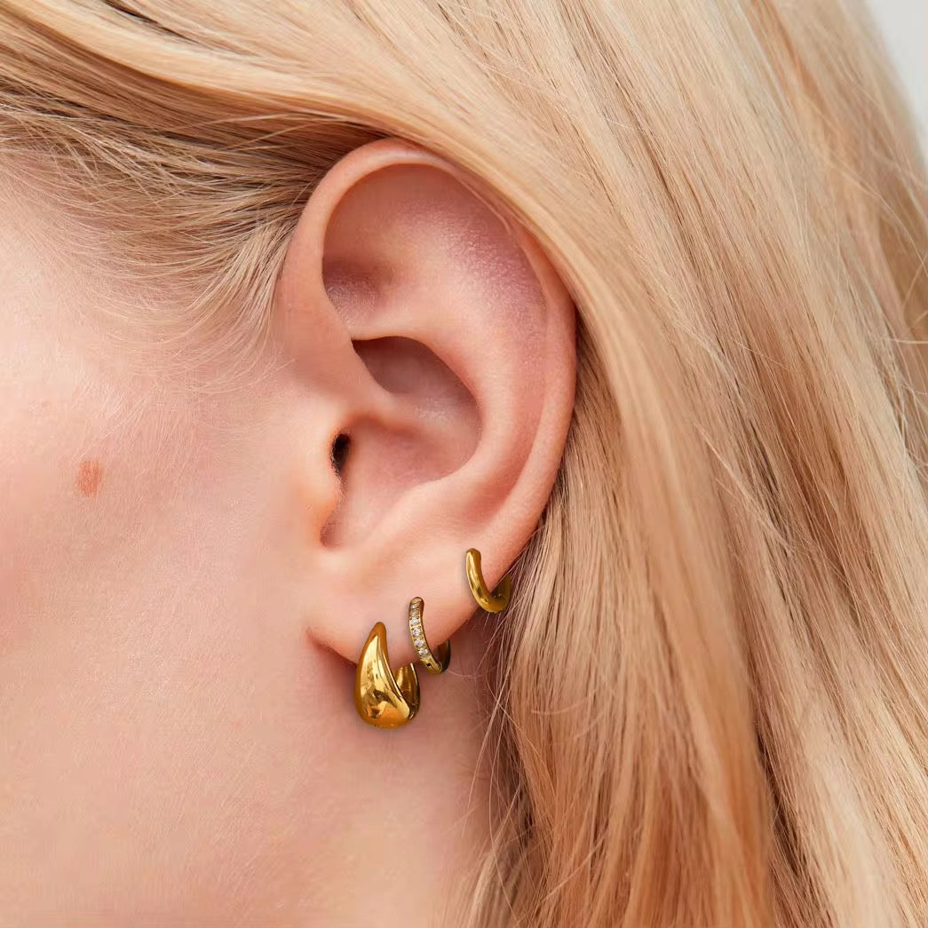 SunKissedBali || Daily stacking set hoop earring stainless steel gold 18K hand polished waterproof tarnish free jewelry