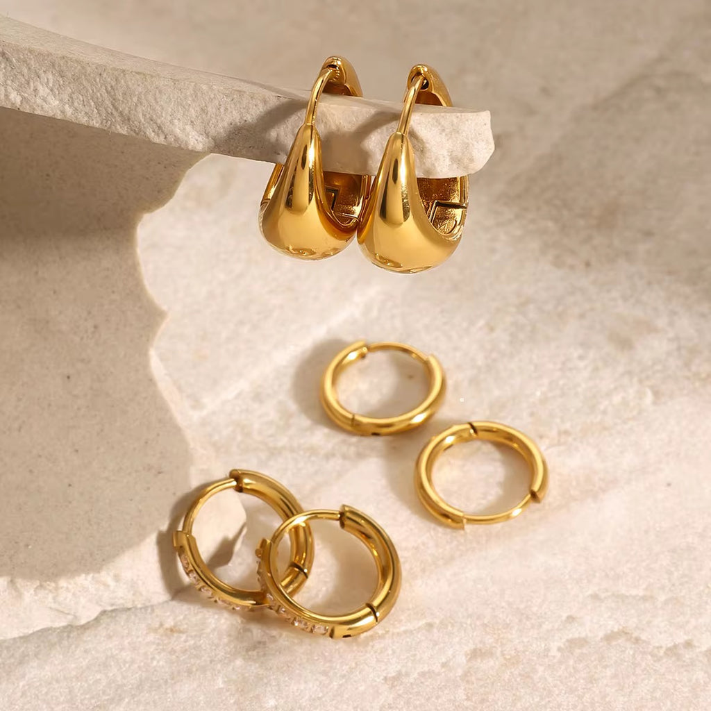 SunKissedBali || Daily stacking set hoop earring stainless steel gold 18K hand polished waterproof tarnish free jewelry