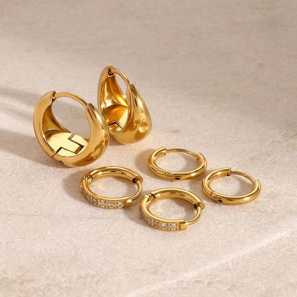 SunKissedBali || Daily stacking set hoop earring stainless steel gold 18K hand polished waterproof tarnish free jewelry