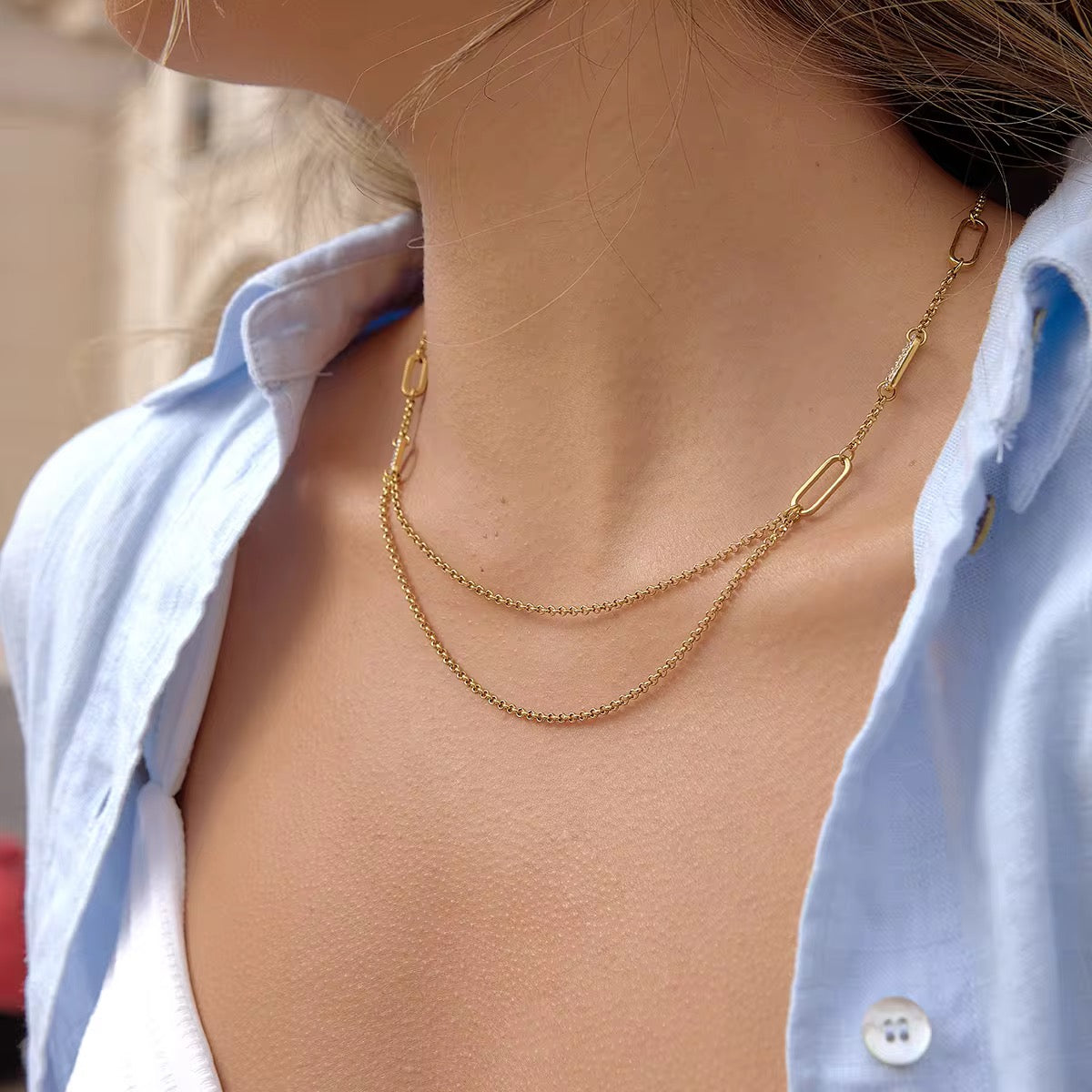 SunKissedBali || Stainless steel Necklace || 18K Gold PVD coated || Hollow O-shaped chain