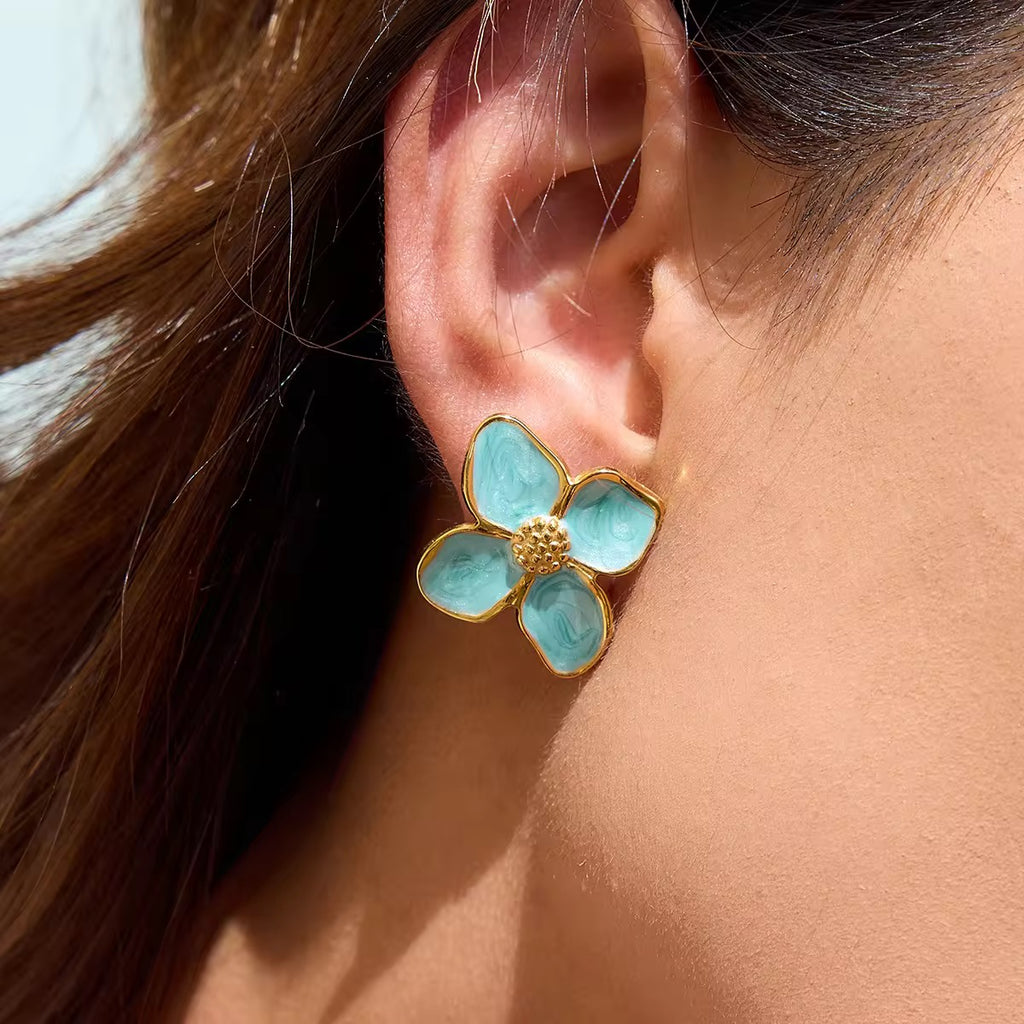 SunKissedBali || Elegant and gracefull enamel stainless steel 18K gold PVD plated earring flower earring waterproof tarnish free and hypoallergenic oily drip enamel earring