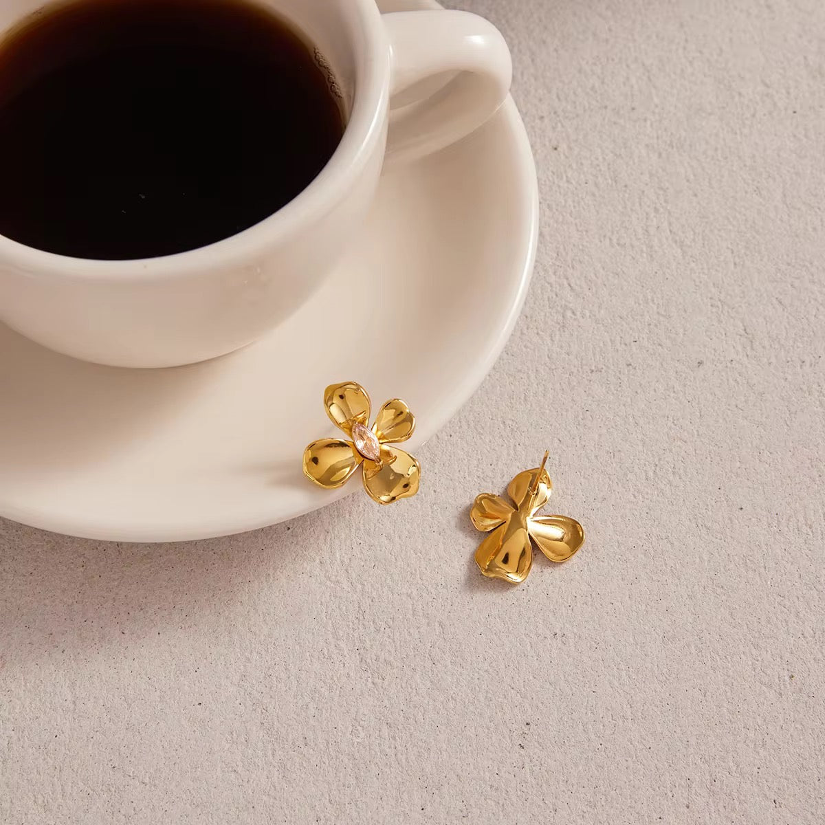 SunKissedBali || Flower cute stud stainless steel 18K gold PVD plated earring || Hand polished , high quality finishing , waterproof, tarnish free and hypoallergenic.