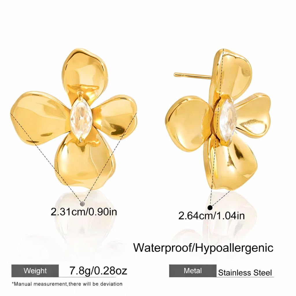 SunKissedBali || Flower cute stud stainless steel 18K gold PVD plated earring || Hand polished , high quality finishing , waterproof, tarnish free and hypoallergenic.