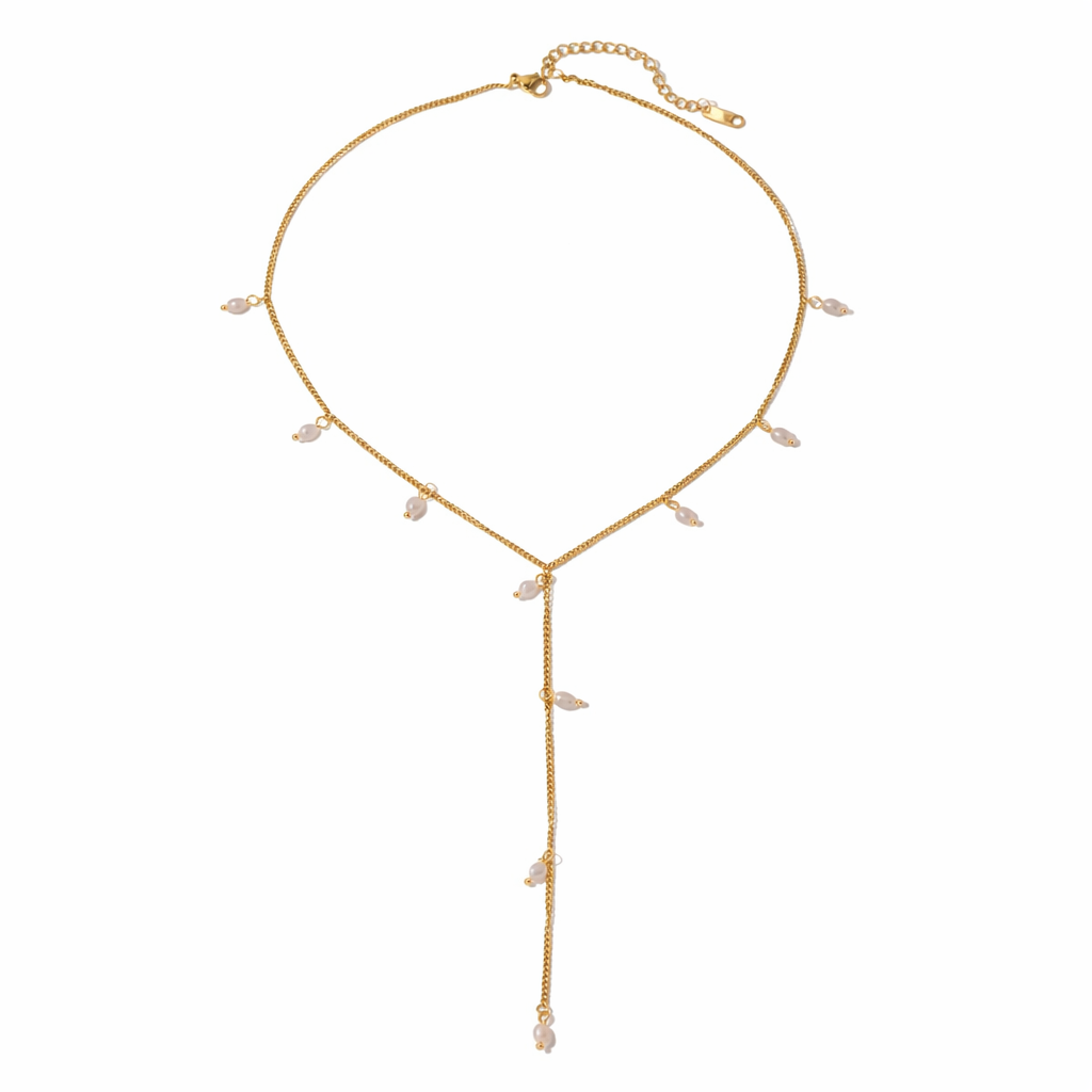 SunKissedBali || Y line freshwater pearl stainless steel 304 gold PVD plated necklace water resistant, tarnish free & hypoallergenic necklace