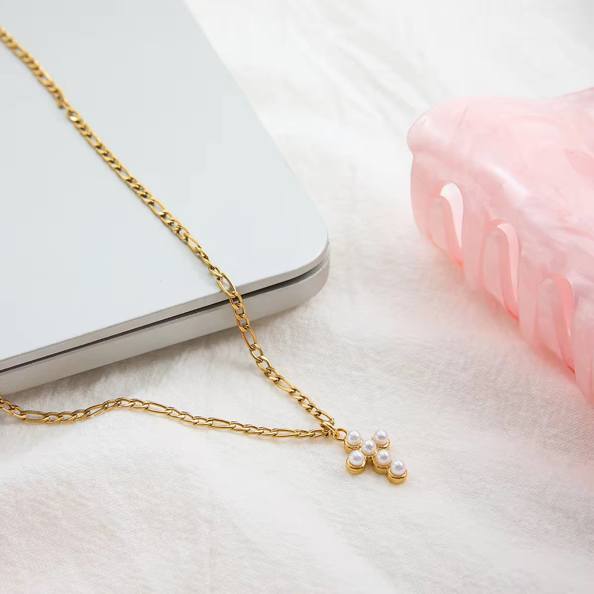 SunKissedBali || Classic small freshwater pearl cross pendant charm stainless steel necklace high quality jewelry best quality water resistant and tarnish free jewelry minimalist dainty