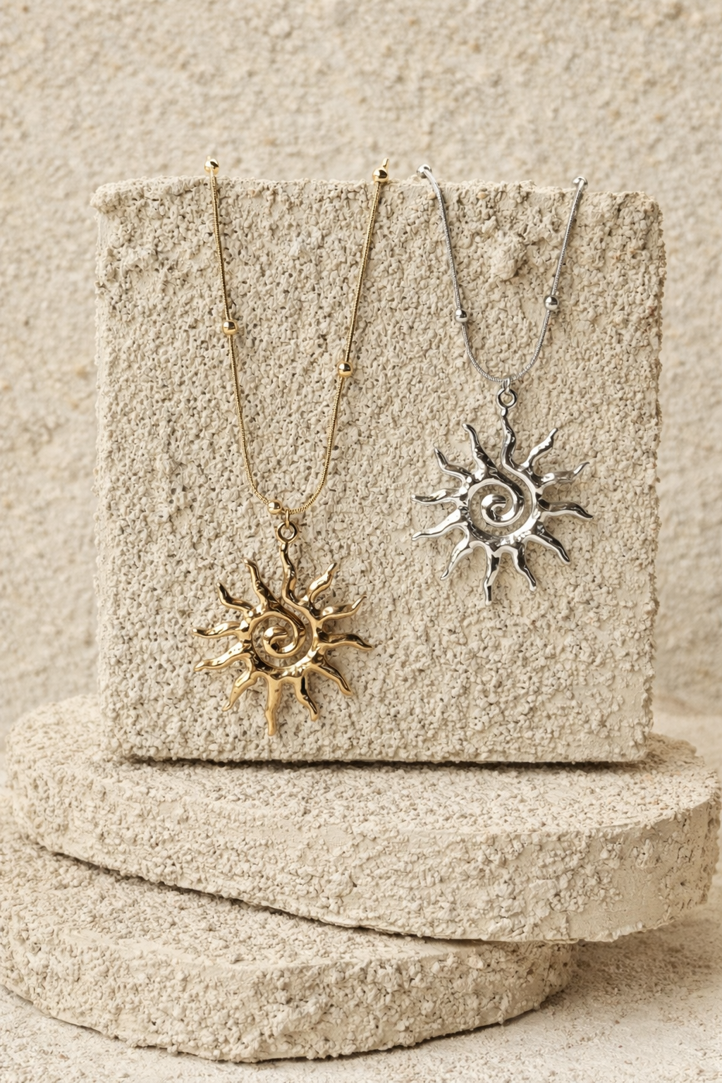 SunKissedBali || Sun aura necklace stainless steel hand polished 18K golf electro plating multiple times waterproof, tarnish free and hypoallergenic