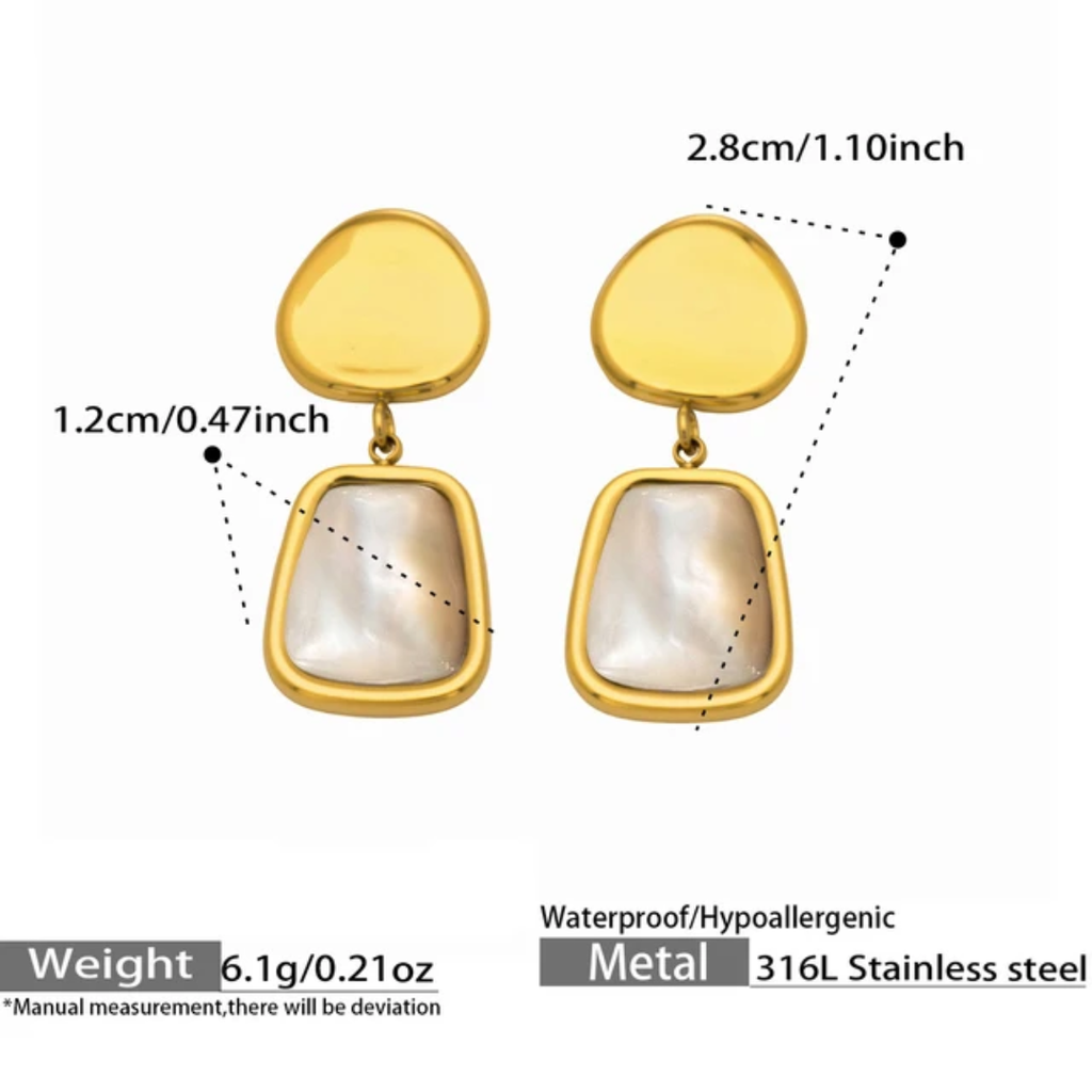 Sun Kissed Bali || Earring || Mother of pearl vintage geometric earring natural shell stainless steel 316L water & sweat resistant tarnish free hypoallergenic 18K gold PVD plated hand polished