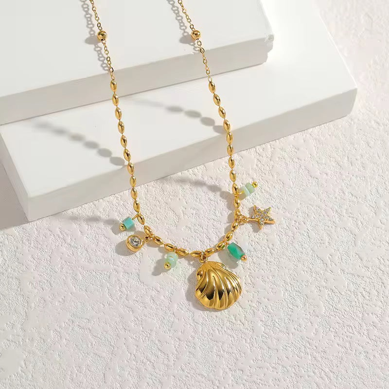 SunKissedBali || High end quality stainless steel 18K gold electro plating necklace beach theme shell ocean turqoise waterproof and tarnish free