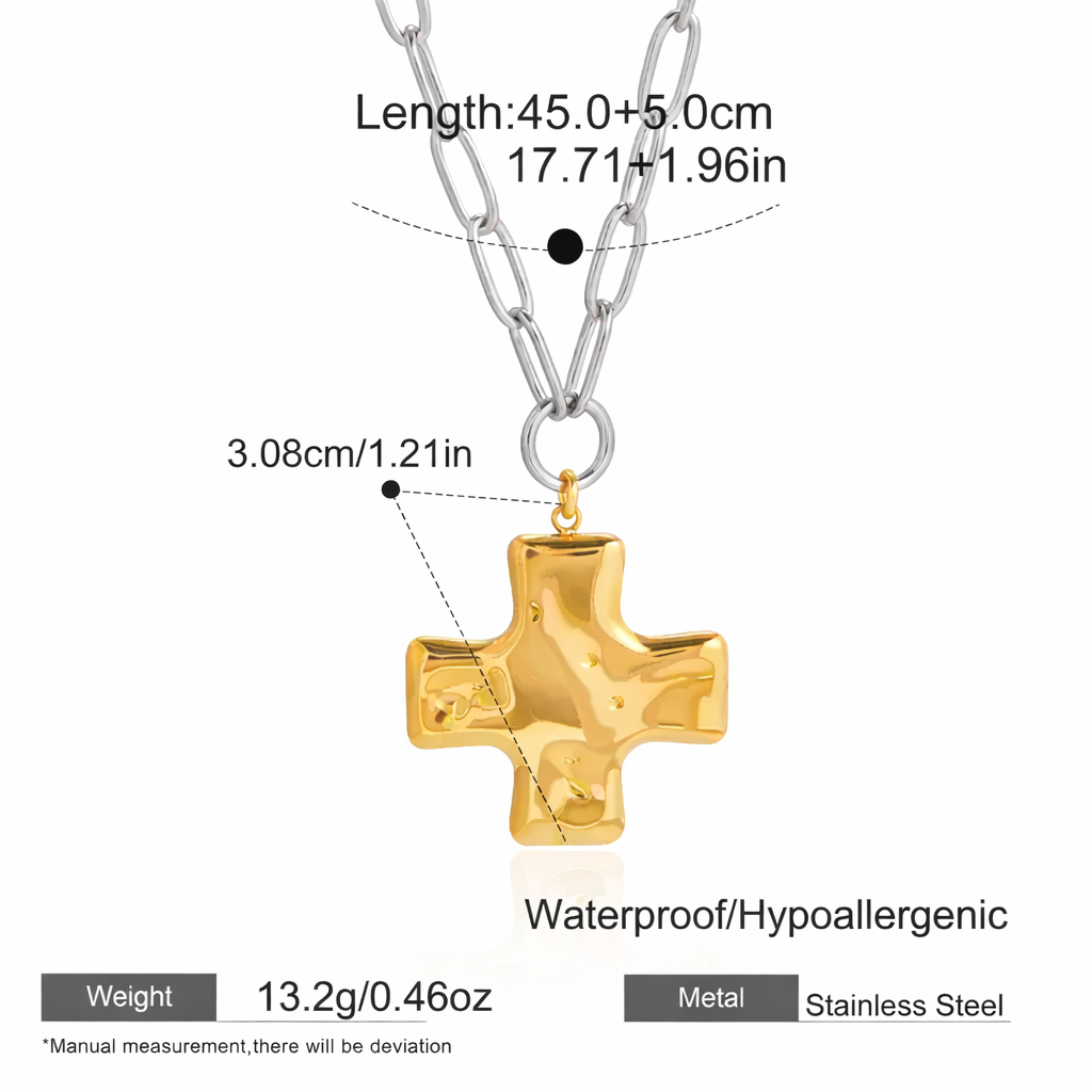 SunKissedBali || hydrolic cross pendant necklace stainless steel PVD 18K gold two tone silver color waterproof tarnish free paperclip chain