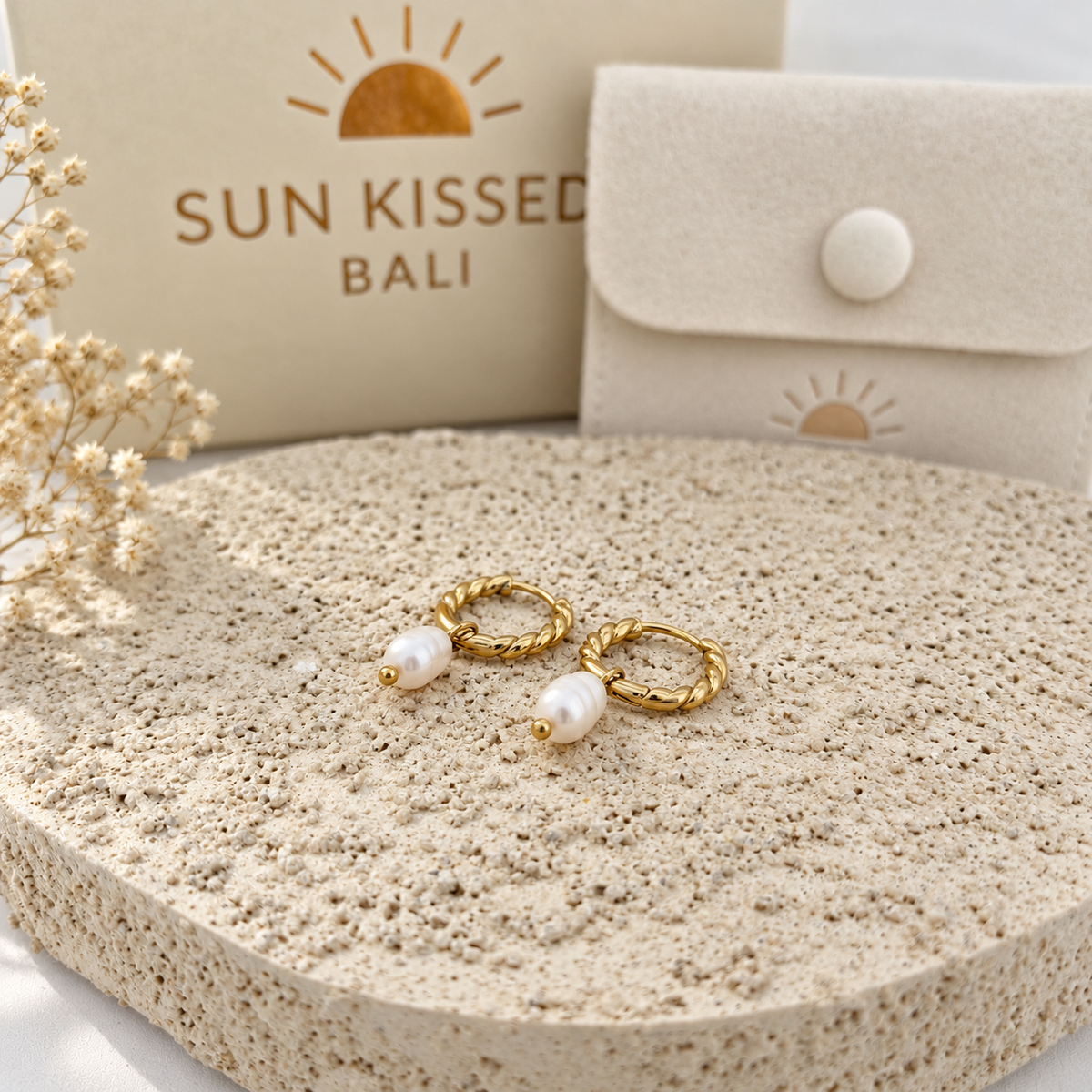 Sun Kissed Bali || Earring || Freshwater pearl twisted delicate hoops earring waterproof tarnish free stainless steel 18K gold coated high quality fashion jewelry SKB202193