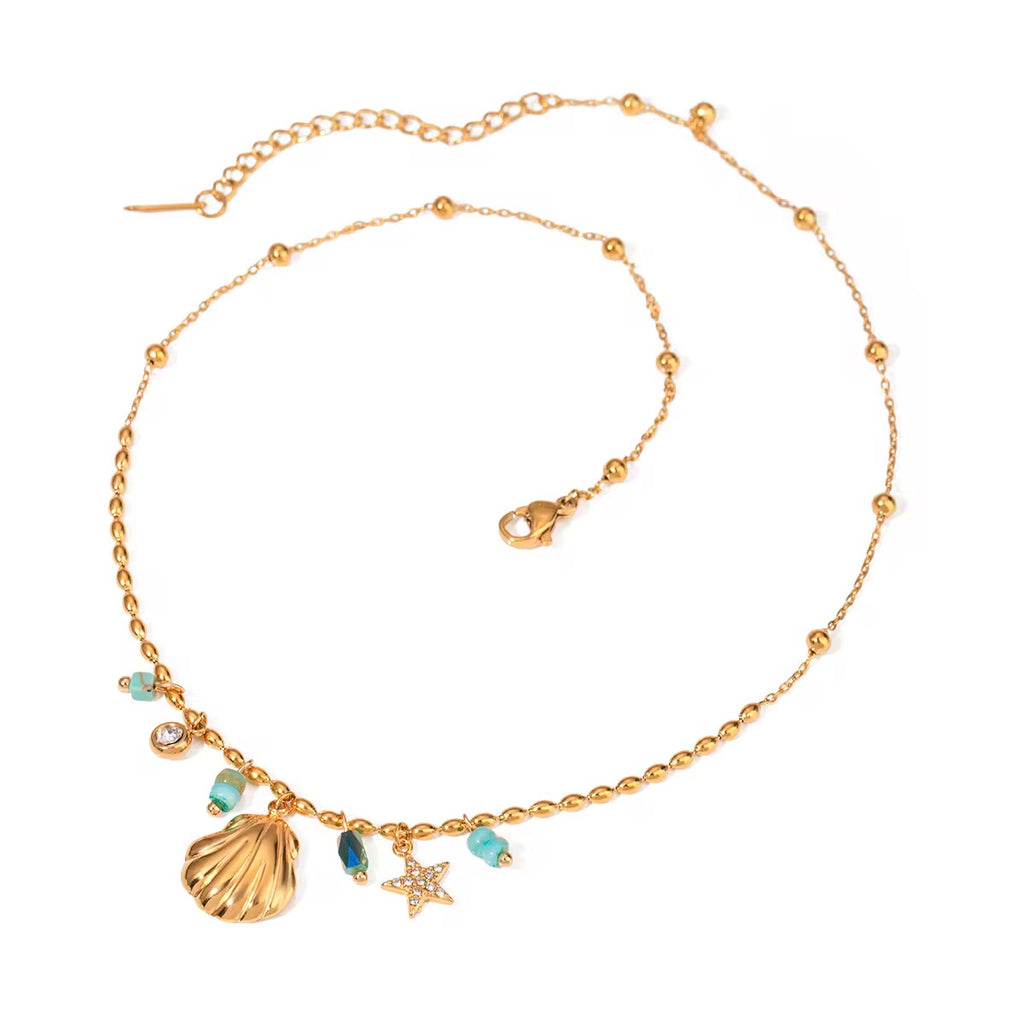 SunKissedBali || High end quality stainless steel 18K gold electro plating necklace beach theme shell ocean turqoise waterproof and tarnish free