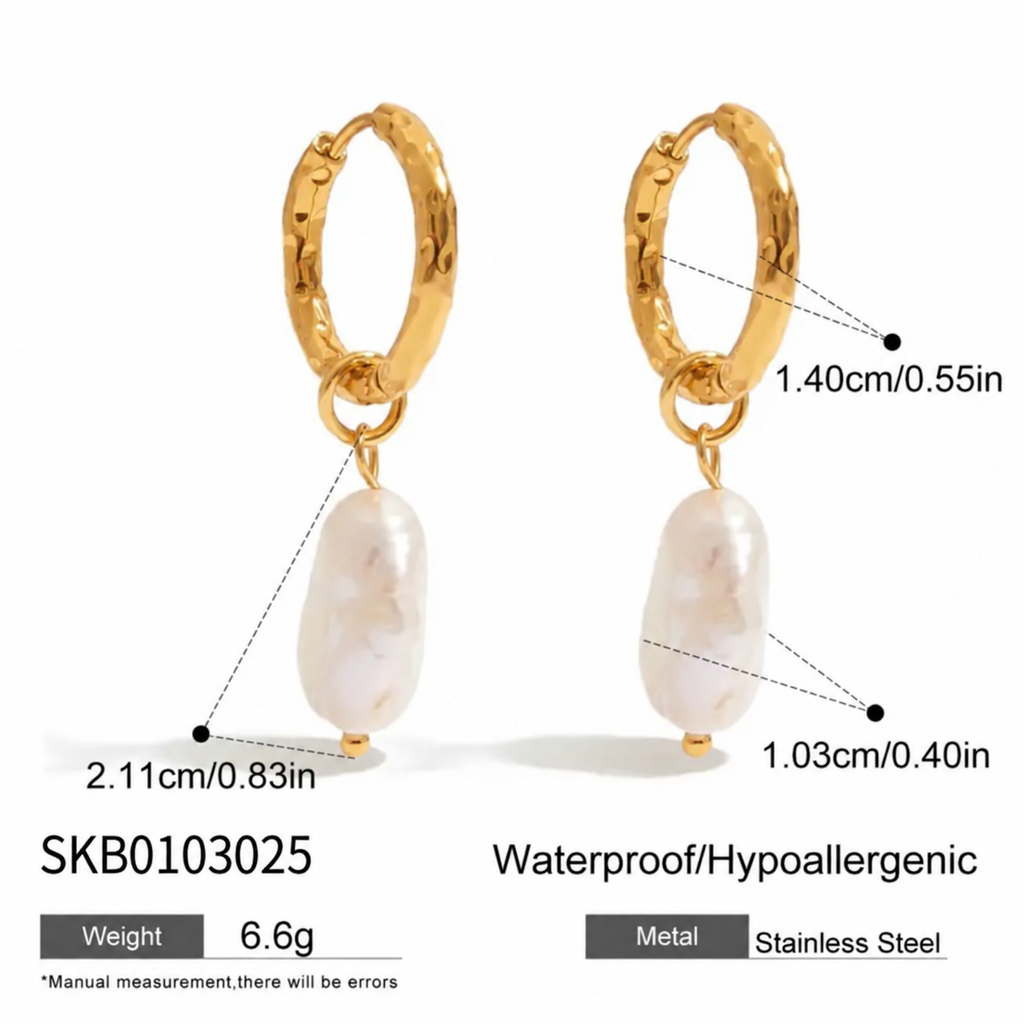 Sun Kissed Bali || Earring || Barock freshwater pearl huggie hoops earring || SKB0103025 || stainless steel waterproof tarnish free hypoallergenic pvd 18K gold coated Bali