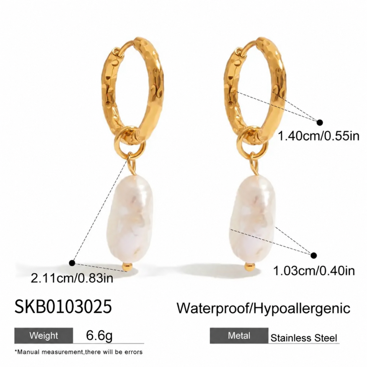 Sun Kissed Bali || Earring || Barock freshwater pearl huggie hoops earring || SKB0103025 || stainless steel waterproof tarnish free hypoallergenic pvd 18K gold coated Bali