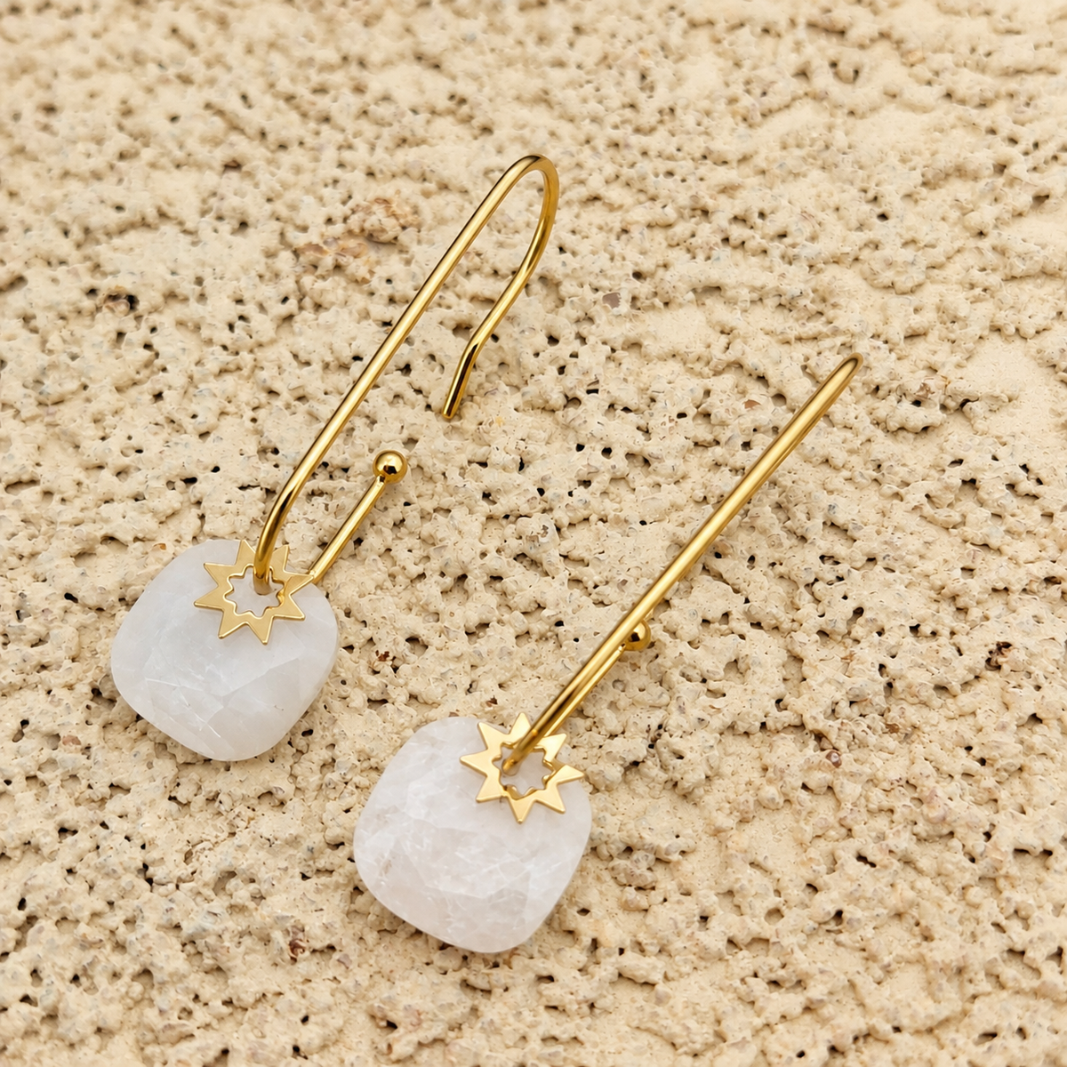 Sun Kissed Bali || Earring || Hot sales stone drop long dangle stainless steel earring white moonstone african jade 18K PVD Gold plated tarnish free SKB6131A SKB6132A