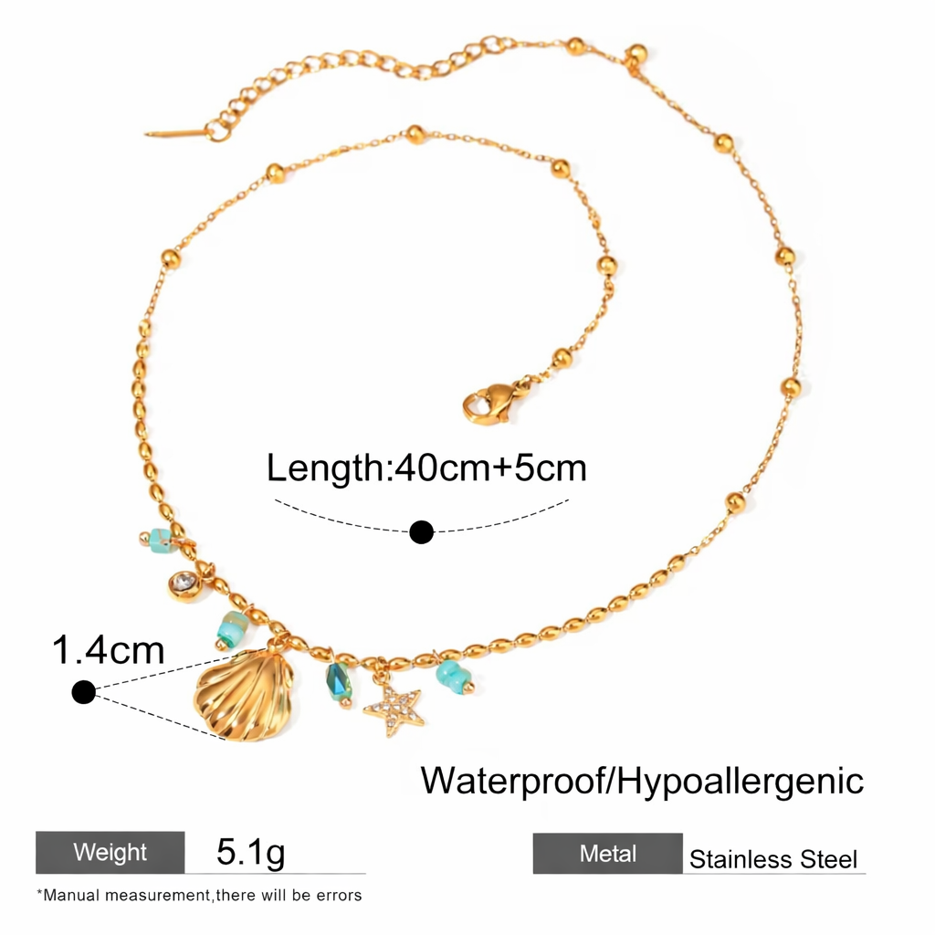 SunKissedBali || High end quality stainless steel 18K gold electro plating necklace beach theme shell ocean turqoise waterproof and tarnish free