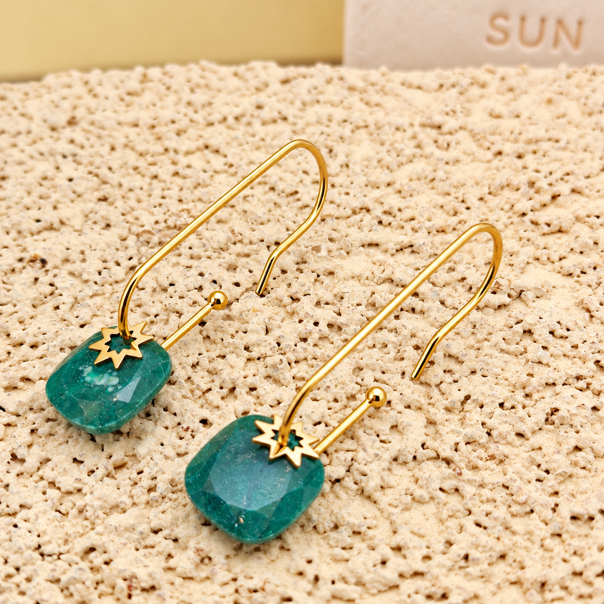 Sun Kissed Bali || Earring || Hot sales stone drop long dangle stainless steel earring white moonstone african jade 18K PVD Gold plated tarnish free SKB6131A SKB6132A