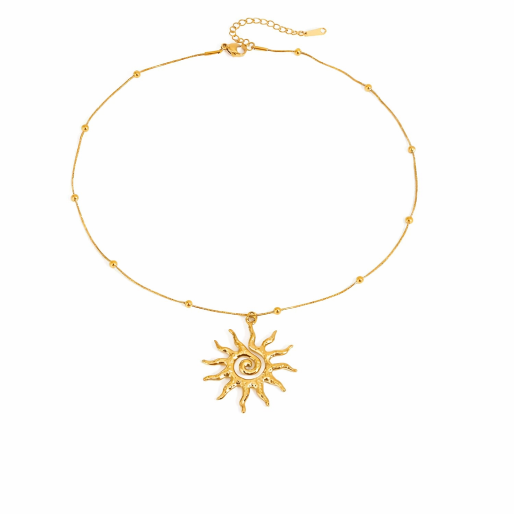 SunKissedBali || Sun aura necklace stainless steel hand polished 18K golf electro plating multiple times waterproof, tarnish free and hypoallergenic