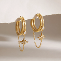 Sun Kissed Bali || Earring || Pointed star tassel double layers hoop earring double finger linked zircon stainless steel 316 with 18K PVD Gold coated waterproof tarnish free