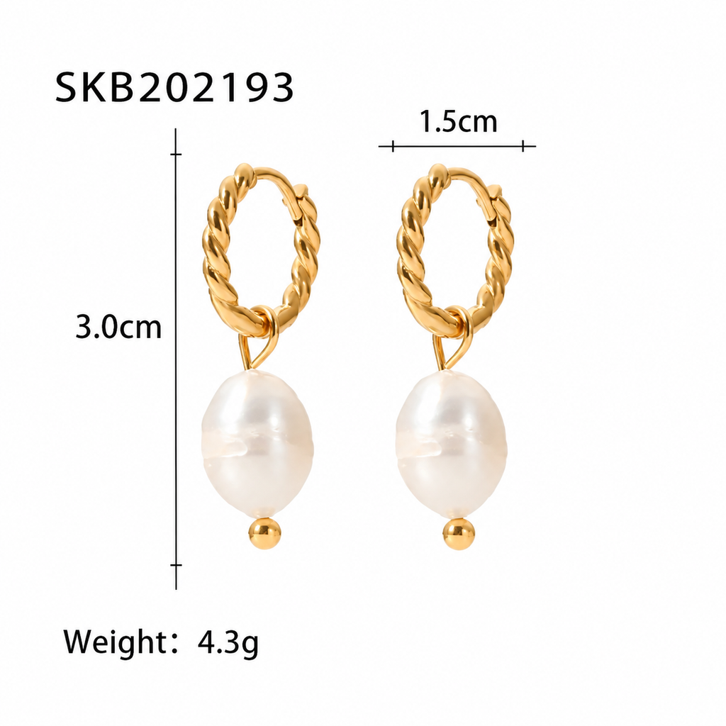 Sun Kissed Bali || Earring || Freshwater pearl twisted delicate hoops earring waterproof tarnish free stainless steel 18K gold coated high quality fashion jewelry SKB202193