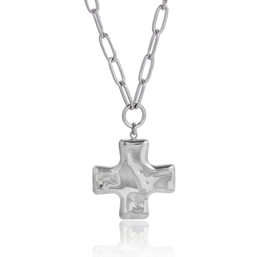 SunKissedBali || hydrolic cross pendant necklace stainless steel PVD 18K gold two tone silver color waterproof tarnish free paperclip chain