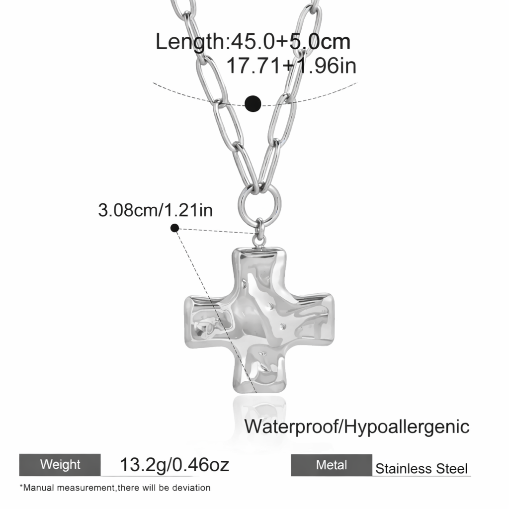 SunKissedBali || hydrolic cross pendant necklace stainless steel PVD 18K gold two tone silver color waterproof tarnish free paperclip chain