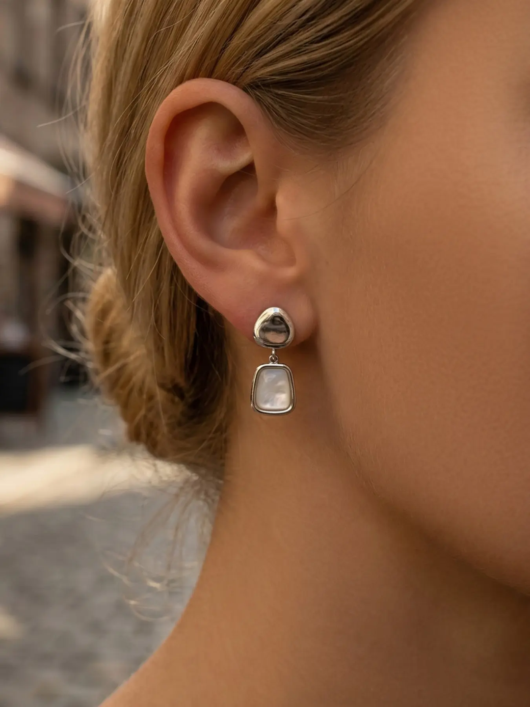 Sun Kissed Bali || Earring || Mother of pearl vintage geometric earring natural shell stainless steel 316L water & sweat resistant tarnish free hypoallergenic 18K gold PVD plated hand polished