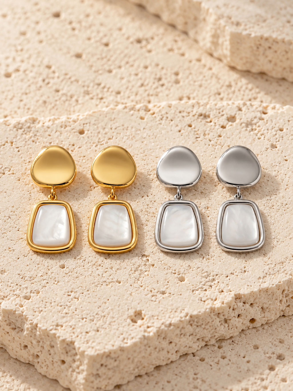 Sun Kissed Bali || Earring || Mother of pearl vintage geometric earring natural shell stainless steel 316L water & sweat resistant tarnish free hypoallergenic 18K gold PVD plated hand polished