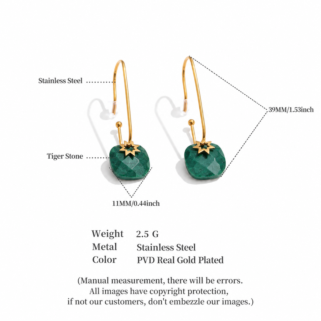 Sun Kissed Bali || Earring || Hot sales stone drop long dangle stainless steel earring white moonstone african jade 18K PVD Gold plated tarnish free SKB6131A SKB6132A